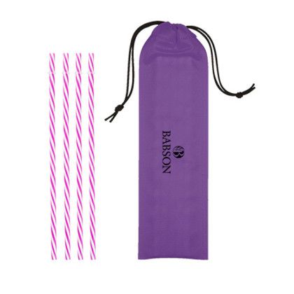 Custom Printed Straws | 4 Reusable Straws in Drawstring Pouch | Wholesale Polypropylene Drinking Straws - Purple