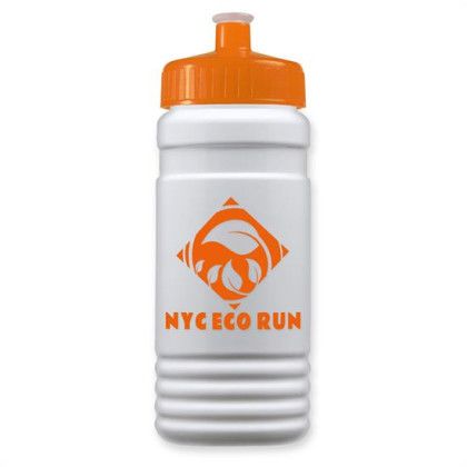 Imprinted UpCycle RPET Bottle Push Pull Lid - Eco White bottle, Orange lid