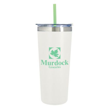 Customized Colma Basics Tumbler - 24 oz - White with Mint Green Straw