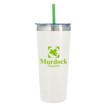 Customized Colma Basics Tumbler - 24 oz - White with Lime Straw