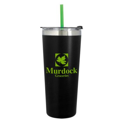 Customized Colma Basics Tumbler - 24 oz - Black with Lime Straw