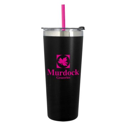Customized Colma Basics Tumbler - 24 oz - Black with Fuchsia Straw