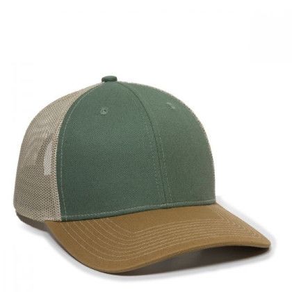 Custom Embroidered Ultimate Trucker Cap - Light olive/khaki/old gold