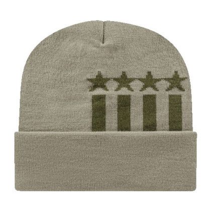 Stars & Stripes Knit Cap with Cuff and Logo Khaki Olive