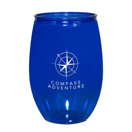 Translucent Blue Custom Stemless PET Plastic Wine Glass 16 0z