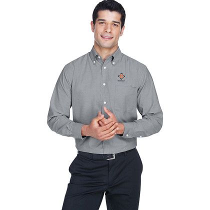 Oxford Gray Harriton Long Sleeve Oxford | Dress Shirts with Logo Embroidery