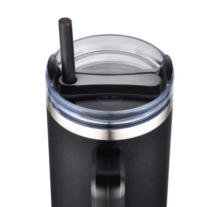 Printed Orca 40 oz Vacuum Insulated Tumbler Mug - straw lid detail