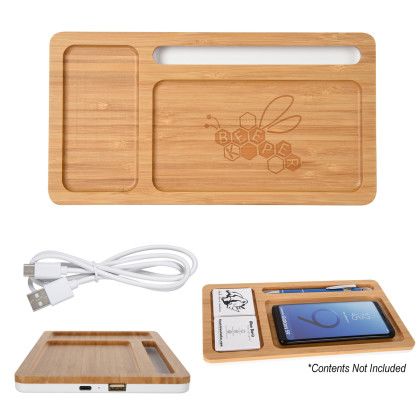 Custom Bamboo Wireless Charging Pad Organizer