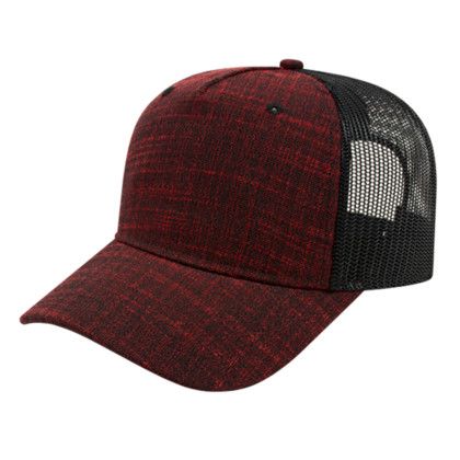 Embroidered Five Panel Poly/Rayon Mesh Back Cap Crimson/Black