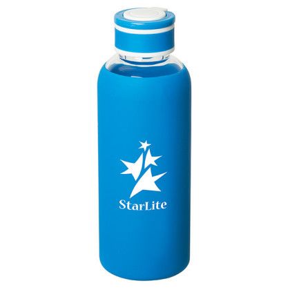 Promotional Logo Queensway Borosilicate Glass Water Bottle - Royal blue