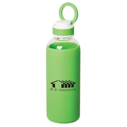 Promotional Logo Queensway Borosilicate Glass Water Bottle - Lime green