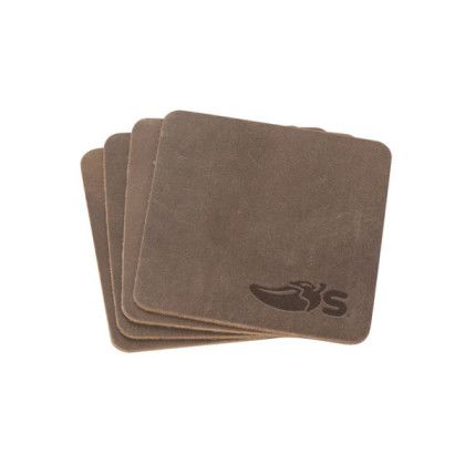 Debossed Logo Tanner Coaster Set - Distressed brown