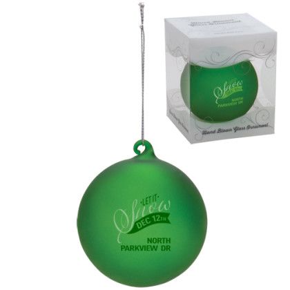 Imprinted Hand Blown Glass Ornament - Frosted green