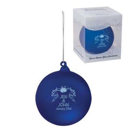 Imprinted Hand Blown Glass Ornament - Frosted blue