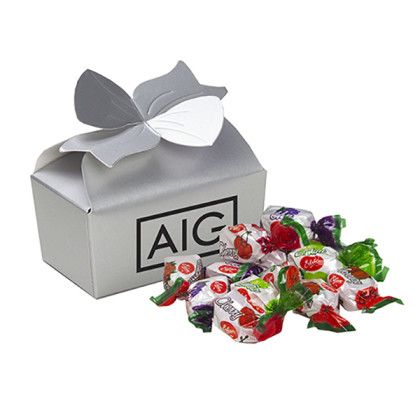 Silver Bow Gift Box with Fruit Bon Bon Hard Candy