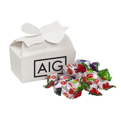 White Bow Gift Box with Fruit Bon Bon Hard Candy