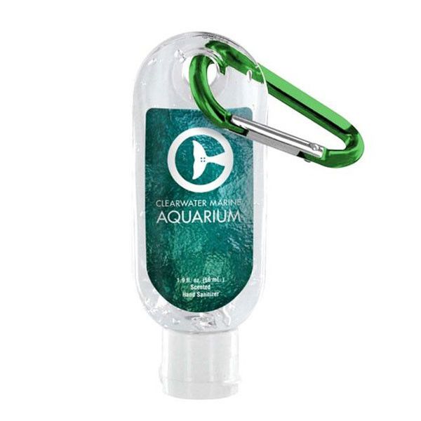USA Made Carabiner Sanitizer Bottle Full Color Label 1.9 oz