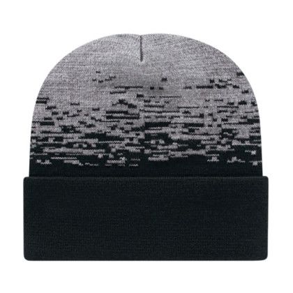 Embroidered Cuffed Static Pattern Knit Cap Black Heather