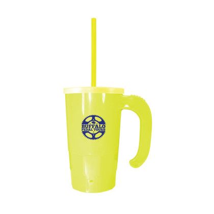 Custom Printed Stackable 20oz Beer Stein Straw Lid - Yellow