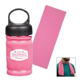 Personalized PVA Cooling Towels | Personalized Athletic Cooling Towels in Carabiner Cases | Bulk Instant Cooling Towels - Pink