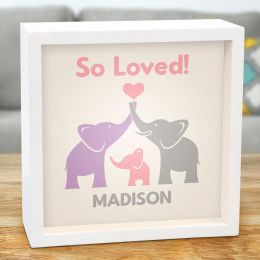 So Loved Pink Elephant Lighted Shadow Box