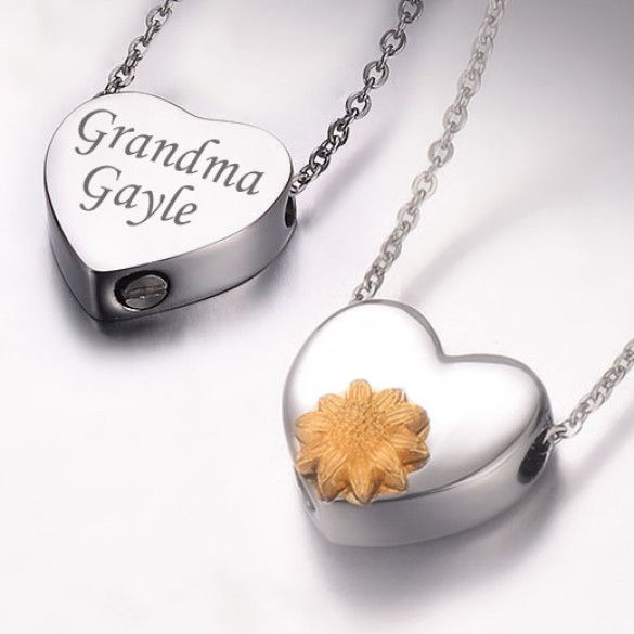 Engraved Sunflower Memorial Urn Necklace