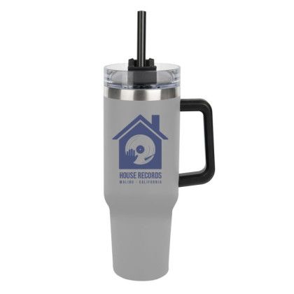 Custom Logo Forty Double Wall Tumbler with Handle - Gray