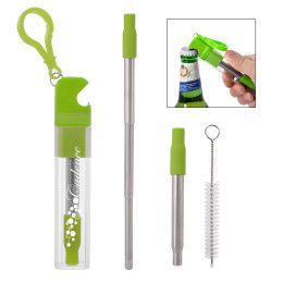 Custom Logo Straw Kit with Bottle Opener | Promotional Straw Giveaways