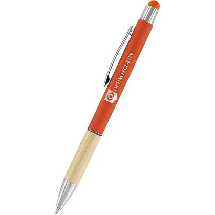 Orange Engraved Saratoga Bamboo Grip Stylus Pen