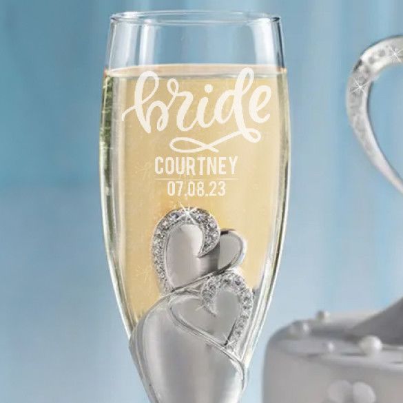 Joined Hearts Silver Champagne Flutes For Wedding