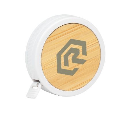 Logo Imprinted Bamboo Tape Measure White Trim