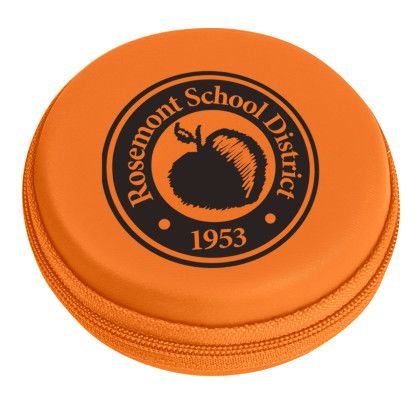 Orange Imprinted Round Zippered Electronics Travel Case | Logo Tech Cases