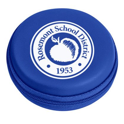 Blue Imprinted Round Zippered Electronics Travel Case | Logo Tech Cases