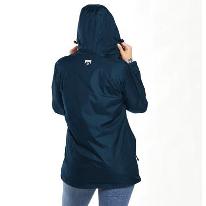 Back of Navy/Ash Custom Women's Voyager Waterproof Packable Rain Jacket