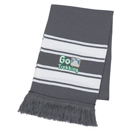 Wide Stripe Winter Scarf with Embroidery - Gray | Customized Scarves