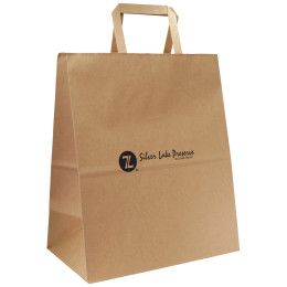 Printed Logo Flat Handle Natural Kraft Paper Bag | Custom Grocery Bags