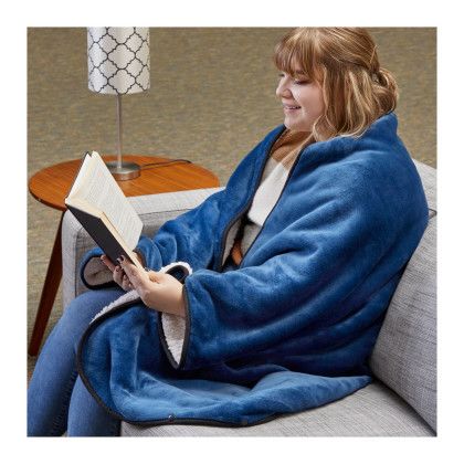 Custom Oversized Wearable Fleece Sherpa Blanket - Navy, product view