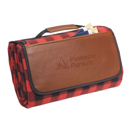 Custom Field & Co Red Buffalo Plaid Picnic Blanket | Logo Stadium Blankets