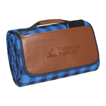 Custom Field & Co Blue Buffalo Plaid Picnic Blanket | Logo Stadium Blankets