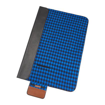 Custom Field & Co Buffalo Plaid Picnic Blanket - Blue/black, open