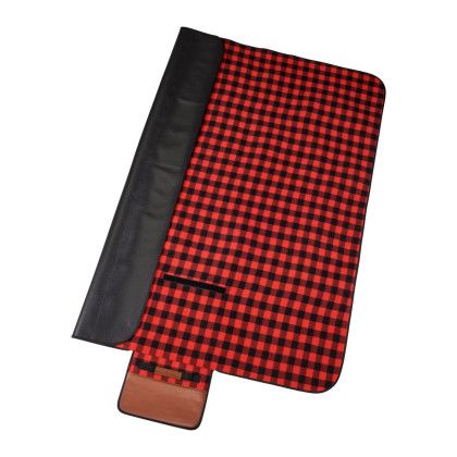 Custom Field & Co Buffalo Plaid Picnic Blanket - Red/black, open