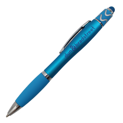 Logo Halcyon Silhouette Spin Top Bright Blue Pen With Stylus | Custom Fidget Pens