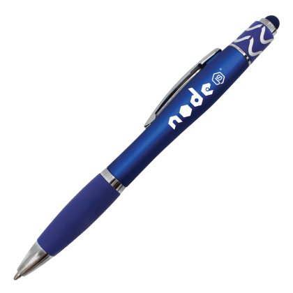 Logo Halcyon Silhouette Spin Top Dark Blue Pen With Stylus | Custom Fidget Pens