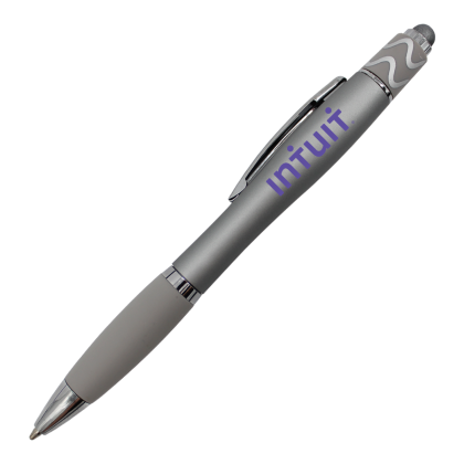 Logo Halcyon Silhouette Spin Top Silver Pen With Stylus | Custom Fidget Pens