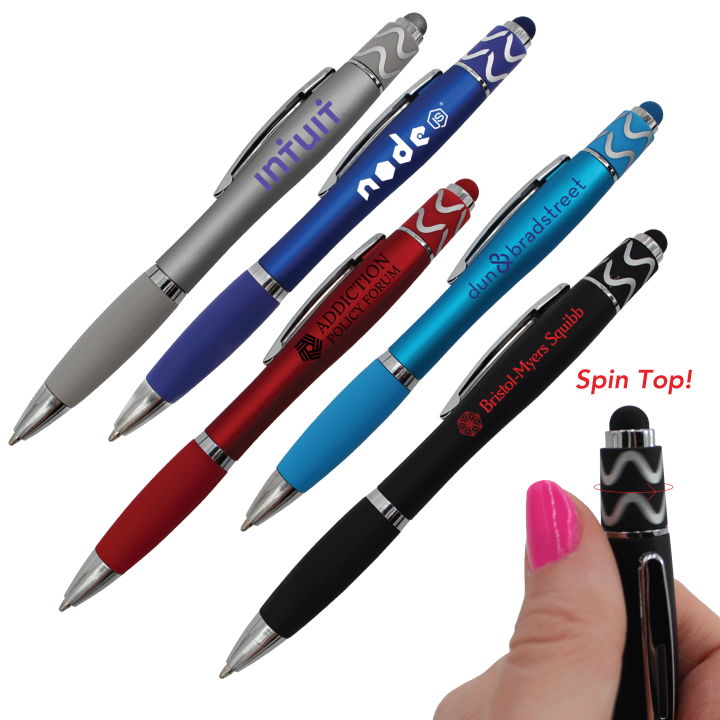 Logo Halcyon Silhouette Spin Top Pen With Stylus