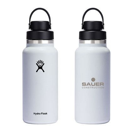 White Engraved Hydro Flask Wide Mouth 31 oz Bottle with Flex Chug Cap