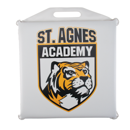 Logo White Vinyl Stadium Seat Cushion 14"x14"x2" | Printed Stadium Cushions