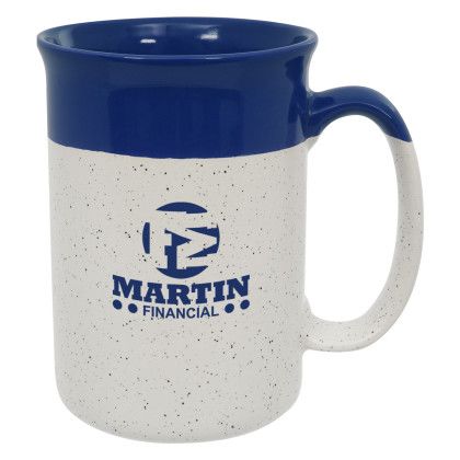 Promotional White with Blue 13 oz Speckled Mug