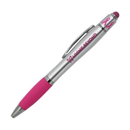 Custom Pink Awareness Ribbon Spin Top Pen with Stylus