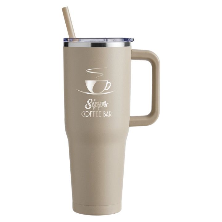 Custom Engraved Travel Coffee Tumbler With Lid and Handle